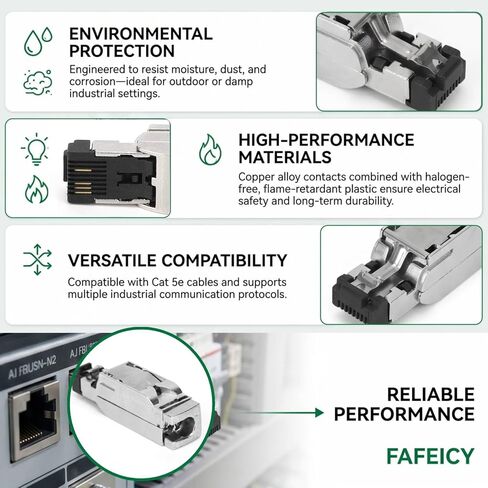 Fafeicy Industrial RJ45 Cat 5e قابس معدني، محول كابل إيثرنت 4 دبابيس مع غطاء من سبائك الزنك للاتصالات الصناعية PROFINET، موصل سبائك النحاس لـ in Kuwait