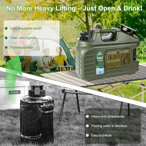 5 Gallon Water Jug, Camping Water Container, BPA Free Portable Water Dispenser with Spigot, Leak-Proof Large Camping Water Jug for Emergency Storage,Outdoor,Hiking in Saudi Arabia