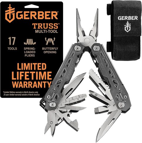 Gerber Gear Truss 17-in-1 EDC Needle Nose Pliers Multi tool - includes Pocket Knife, Screwdriver, and Bottle Opener Accessories - Gifts for Men, Fishing and Camping Gear - Gray with Standard Sheath in Saudi Arabia