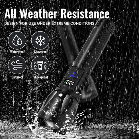 TrixHub Rechargeable LED Flashlights High Lumens 2Pack, Super Bright Zoomable Handheld Flash Light with LCD Digital Display, Powerful Emergency Linternas, Waterproof, Long Lasting, for Hiking Camping in Saudi Arabia