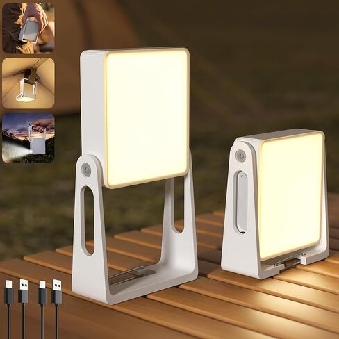 Rechargeable Camping Light Lamp, 2 Pack 4000mAh Dimmable LED Battery Powered Camping Lanterns with 360° Rotatable Stand, 2-in-1 Flashlight Emergency Lights for Home Power Outages, 3 Light Colors in Saudi Arabia