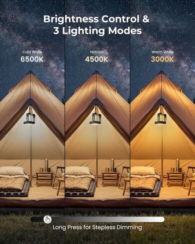 Rechargeable Camping Light Lamp, 2 Pack 4000mAh Dimmable LED Battery Powered Camping Lanterns with 360° Rotatable Stand, 2-in-1 Flashlight Emergency Lights for Home Power Outages, 3 Light Colors in Saudi Arabia