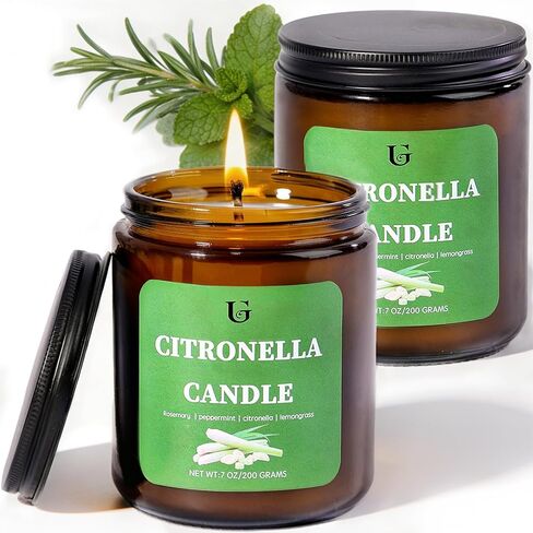 شموع السترونيلا في الهواء الطلق، شمع الصويا الطبيعي معطرة السترونيلا شمعة جرة للصيف، شمعة عشب الليمون الكبيرة 7oz، وقت الحرق 50 ساعة، شموع داخلية وخارجية للفناء والحديقة والتخييم، عبوتان in Kuwait