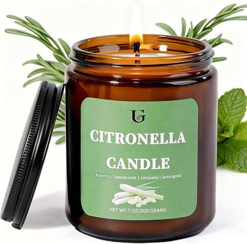 Citronella Candles Outdoor, Natural Soy Wax Citronella Scented Jar Candle for Summer, 7oz Large Lemongrass Candle, 50 Hours Burn Time, Indoor and Outdoor Candles for Patio, Garden & Camping, 2 Packs in Saudi Arabia