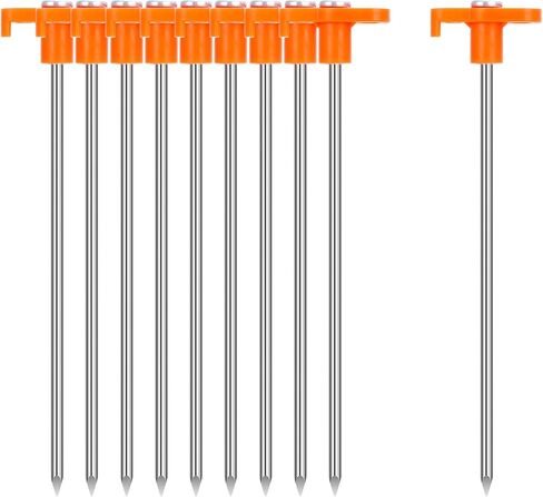 FEED GARDEN Heavy Duty Tent Stakes 7 Inch - 10 Pack Galvanized Steel Ground Anchors for Camping Tents, Canopy, Tarp - Rust Resistant Metal Pegs with High Visibility Orange Head in Saudi Arabia