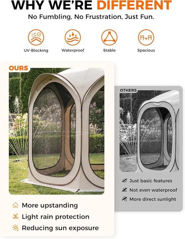 10X10FT Pop-Up Screen House Tent, Portable Instant Screen Room Canopy with Mesh Doors and Carry Bag for Patio Backyard Deck Camping Outdoor, Pop up Gazebo, Popup Canopy Tent, Beige in Saudi Arabia