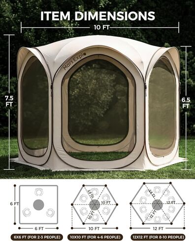 10X10FT Pop-Up Screen House Tent, Portable Instant Screen Room Canopy with Mesh Doors and Carry Bag for Patio Backyard Deck Camping Outdoor, Pop up Gazebo, Popup Canopy Tent, Beige in Saudi Arabia
