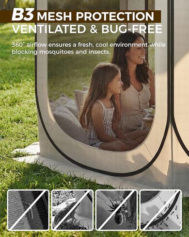 10X10FT Pop-Up Screen House Tent, Portable Instant Screen Room Canopy with Mesh Doors and Carry Bag for Patio Backyard Deck Camping Outdoor, Pop up Gazebo, Popup Canopy Tent, Beige in Saudi Arabia