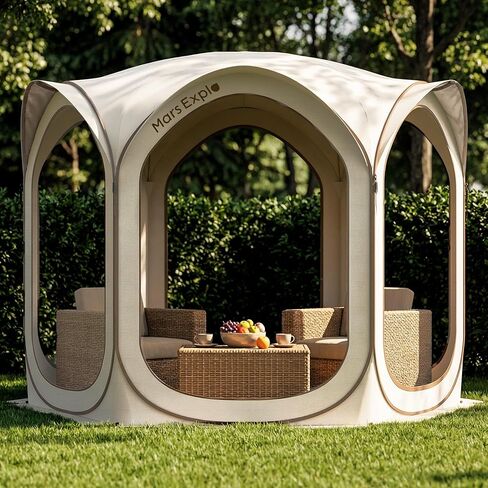 10X10FT Pop-Up Screen House Tent, Portable Instant Screen Room Canopy with Mesh Doors and Carry Bag for Patio Backyard Deck Camping Outdoor, Pop up Gazebo, Popup Canopy Tent, Beige in Saudi Arabia