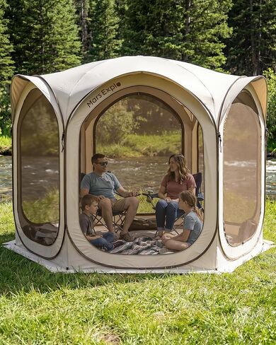 10X10FT Pop-Up Screen House Tent, Portable Instant Screen Room Canopy with Mesh Doors and Carry Bag for Patio Backyard Deck Camping Outdoor, Pop up Gazebo, Popup Canopy Tent, Beige in Saudi Arabia