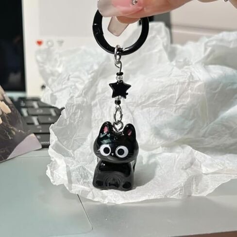Cute Black Cat Keychain with Star Charm, Cartoon Animal Key Ring, Kawaii Pet Accessory for Keys/Bags, Gift for Cat Lovers in Saudi Arabia