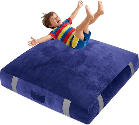 FBSPORT Crash Sensory Pads for Kids,Sensory Crash Mat for Autistic Kids with Extra 4" EPE Crash Sensory Pad for Enhanced Security,Soft Foam Blocks Washable Velvet Cover,Jump,Play,Therapy-4×4 Ft(Gray) in Saudi Arabia