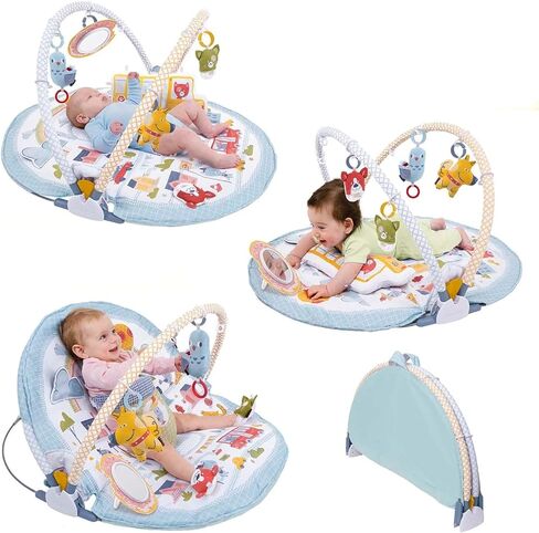 Yookidoo 3 في 1 Baby Gym Lay to Sit-Up Play Mat. مركز أنشطة حديثي الولادة مع وسادة وقت الاستلقاء على البطن وألعاب الرضع ومرآة. لمدة 0-12 شهر in Kuwait
