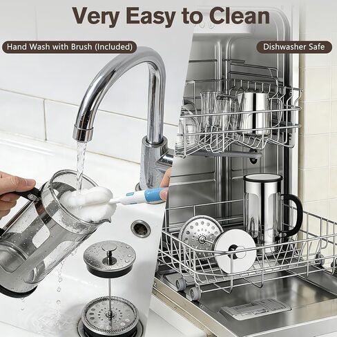 French Press Coffee Maker 34oz, Heat Resistant Thickened Glass Stainless Steel Brewer, No Plastic Touching Cafe, 4-Level Filtration, Cold Brew Cafe/Tea Pot for Kitchen Camping Travel, Gifts, Bar in Kuwait