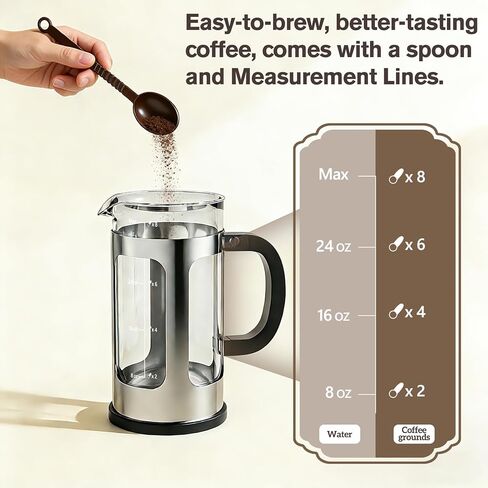 French Press Coffee Maker 34oz, Heat Resistant Thickened Glass Stainless Steel Brewer, No Plastic Touching Cafe, 4-Level Filtration, Cold Brew Cafe/Tea Pot for Kitchen Camping Travel, Gifts, Bar in Kuwait