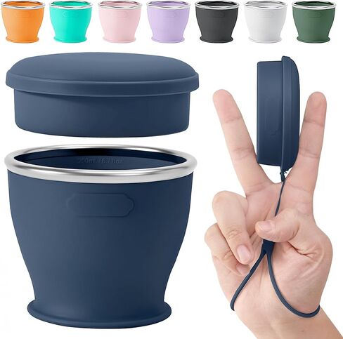 Collapsible Travel Cup, BPA-Free Reusable Water Cup, Lightweight Drinking Cups with Lids and Carrying Strap, Dishwasher Safe Silicone Cups for Camping, Travel, Airports, Hotel (6.7oz, Navy) in Saudi Arabia
