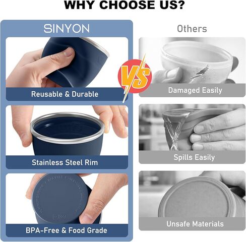 Collapsible Travel Cup, BPA-Free Reusable Water Cup, Lightweight Drinking Cups with Lids and Carrying Strap, Dishwasher Safe Silicone Cups for Camping, Travel, Airports, Hotel (6.7oz, Navy) in Saudi Arabia