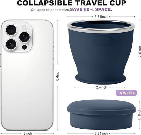 Collapsible Travel Cup, BPA-Free Reusable Water Cup, Lightweight Drinking Cups with Lids and Carrying Strap, Dishwasher Safe Silicone Cups for Camping, Travel, Airports, Hotel (6.7oz, Navy) in Saudi Arabia