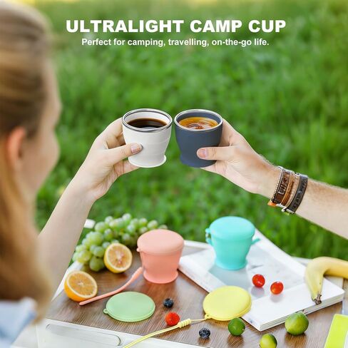 Collapsible Travel Cup, BPA-Free Reusable Water Cup, Lightweight Drinking Cups with Lids and Carrying Strap, Dishwasher Safe Silicone Cups for Camping, Travel, Airports, Hotel (6.7oz, Navy) in Saudi Arabia