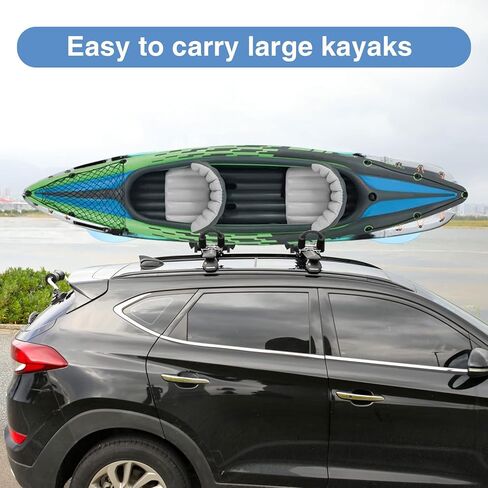 حامل سقف XGeek Kayak 4 في 1 مجموعة من 2 لقوارب الكاياك وألواح ركوب الأمواج والقوارب وألواح التزلج على السطح حامل قابل للطي وقابل للتعديل ثنائي على شكل حرف J على سيارات الدفع الرباعي والسيارات والشاحنات in Kuwait