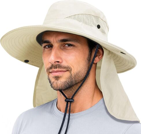 قبعات PFFY Sun Bucket للرجال والنساء، قبعة صيد من الأشعة فوق البنفسجية، قبعة سفاري واسعة الحواف للشاطئ مع غطاء للرقبة in Kuwait
