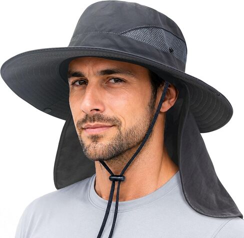 قبعات PFFY Sun Bucket للرجال والنساء، قبعة صيد من الأشعة فوق البنفسجية، قبعة سفاري واسعة الحواف للشاطئ مع غطاء للرقبة in Kuwait