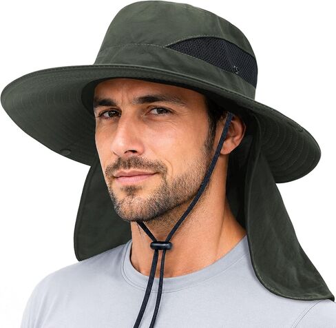 PFFY Sun Bucket Hats for Men Women Fishing Hat UV Protection Wide Brim Beach Safari Hat with Neck Flap in Saudi Arabia