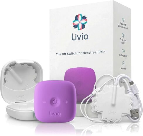 Livia Menstrual Pain Relief Device, Pink - The Off Switch for Period Pain - Portable Unit with Stick-on Pads for Period Cramps - Rechargeable - Up to 12 Hours Battery Life - Complete Kit in Kuwait