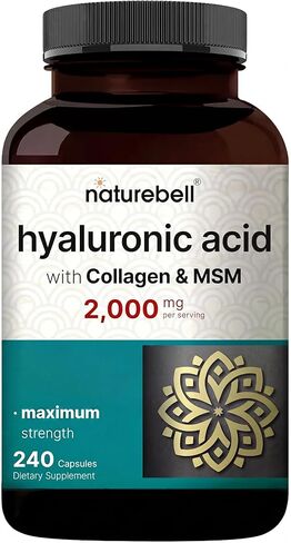 مكملات حمض الهيالورونيك من NatureBell 2000 مجم لكل وجبة | 240 كبسولة، مع MSM والكولاجين المتعدد - دعم 3 في 1 - ترطيب البشرة وتزييت المفاصل والشعر وصحة العين in Kuwait