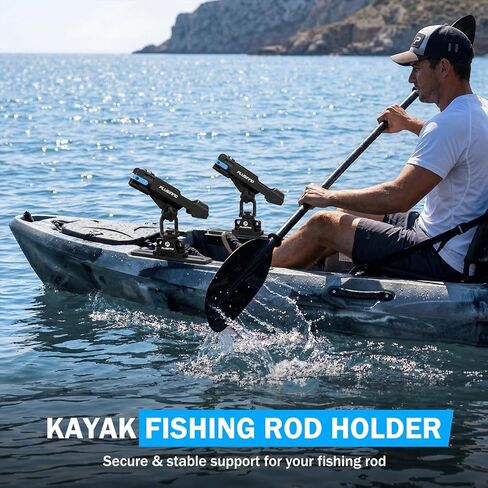 حامل قضيب صيد السمك PLUSINNO Kayak مع مسارات، حامل قضيب صيد 2 في 1 للقوارب، ملحقات قوارب الكاياك، حامل عمود صيد السمك لجبل المسار / حامل سطح السفينة مع حزام حماية لقضيب الصيد، سكة كاياك in Kuwait
