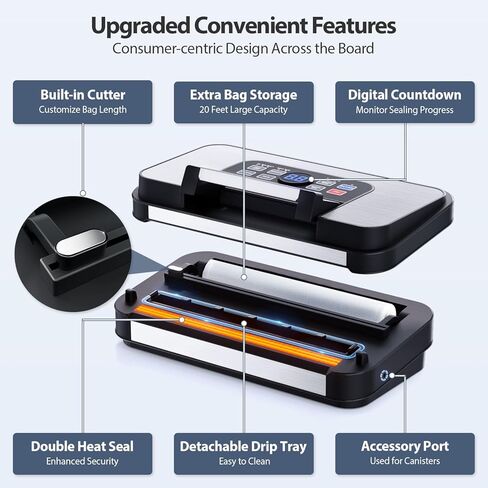 95Kpa Precision Pro Vacuum Sealer, with Double Heat Seal & Dual-Pump for Dry/Moist Food, 2X Strength, Food Vacuum Sealer Machine with Easy-Lock Handle, Built-in Cutter & Bag Storage, Stainless Steel in Saudi Arabia