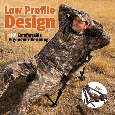 FUNHORUN Turkey Chair for Hunting, Low Profile Hunting Chair with Camouflage Carrying Bag, Camo Foldable Turkey Seat & Camping Lounger, Breathable Base & Portable Design in Saudi Arabia
