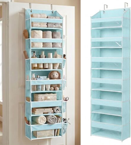 HOMELUX THEORY ترقية قطعة واحدة فوق منظم الباب 55x14x6.7، 6 جيوب أمامية ذات سعة كبيرة و12 جيوب جانبية، منظم تخزين معلق فوق الباب، منظم خزانة أطفال متعدد الاستخدامات - أزرق فاتح in Saudi Arabia
