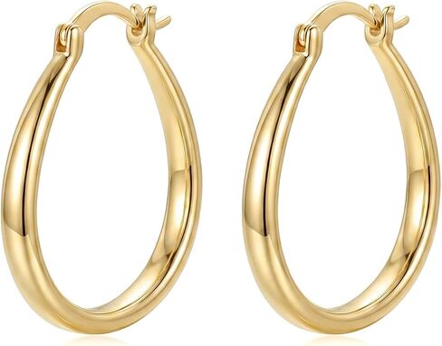 Small Gold Hoop Earrings for Women 14K Gold U Shape Hoops Lightweight Daily Wear Jewelry 17MM 25MM 30MM 35MM in Saudi Arabia