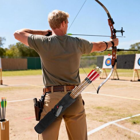 Archery Lightweight Back Arrow Quiver Dual Use Foldable Compact Hip Arrows Bag with Molle System and Pocket,2pcs Round Arrow Holders in Saudi Arabia