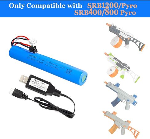 بطارية 7.4 فولت 2000 مللي أمبير في الساعة لمسدس كرات الرش Airsoft Gel Blaster، عبوتان من البطاريات القابلة لإعادة الشحن مع شاحن USB متوافق مع Splatrball SRB1200 400 400-SUB in Kuwait