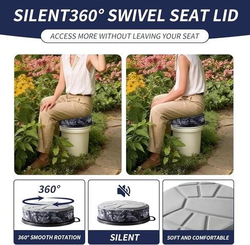 5 Gallon Bucket Seat with 3" Thick Seat Foam Cushion,360°Swivel Bucket Lid Seat,Silent Bucket Seats for Ice Fishing, Baseball, Gardening and Camping, Padded with Memory Foam. in Kuwait
