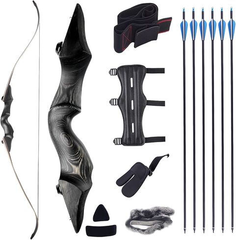 60inch 50LBS/45LBS/40LBS Hunting Takedown Recurve Bow and Mixed Carbon Arrow Competition Wooden Longbow Kit Adults for Outdoor and Practice in Saudi Arabia