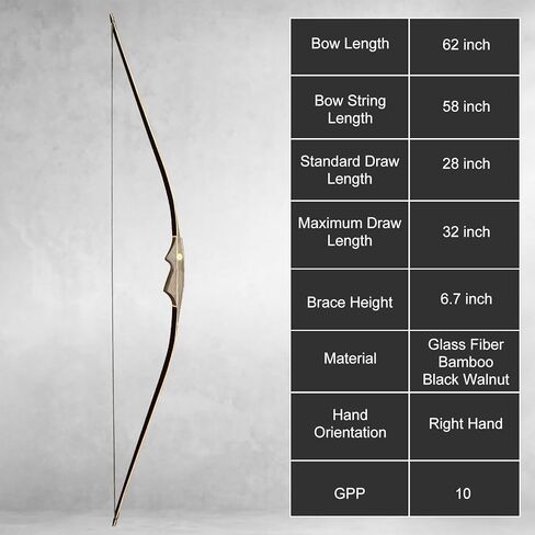 AF Archery Longbow Set, 62" Right Hand Premium Hunting Bow Kit for Archery Enthusiasts, Ergonomic Design All-in-One Longbow in Saudi Arabia