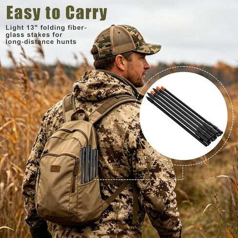 CHERAINTI Turkey Decoy Stakes 10 PCS, 22 Inch Collapsible Replacement Stakes with Elastic Shock Cord, Lightweight & Portable Fiberglass Decoy Poles Sticks for Outdoor Turkey Hunting Accessories in Kuwait
