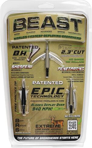 Bowmar Archery Beast Broadheads، أسرع رأس عريض للنشر في العالم، تكنولوجيا حاصلة على براءة اختراع، ميكانيكيات أكثر اختراقًا، بالإضافة إلى نصيحة للتمرين in Kuwait