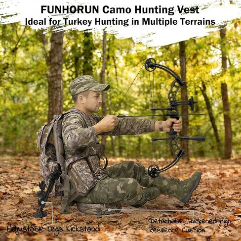 FUNHORUN سترة تركيا مع مسند ووسادة مقعد، سترة صيد مموهة تركيا مع مسند أرجل قابل للفصل وقابل للتعديل، حقيبة ألعاب، إطار مقعد مدمج، للشباب والرجال والنساء in Kuwait