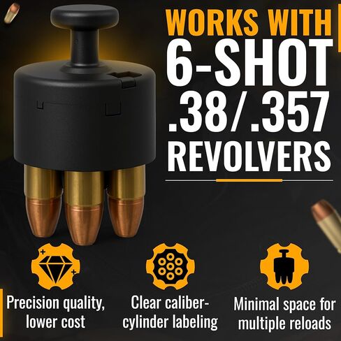 38 محمل سرعة خاص - 357 Magnum SpeedLoader للمسدسات ذات 6 طلقات - 18 أداة إعادة تحميل 2 في 1 ذات سعة عالية 18 جولة تناسب Kimber K6S وS&W K-Frame وTaurus 65,66 والمزيد. in Kuwait
