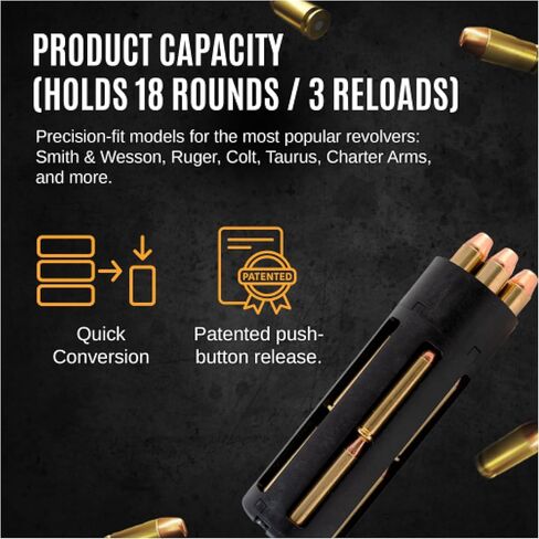 38 محمل سرعة خاص - 357 Magnum SpeedLoader للمسدسات ذات 6 طلقات - 18 أداة إعادة تحميل 2 في 1 ذات سعة عالية 18 جولة تناسب Kimber K6S وS&W K-Frame وTaurus 65,66 والمزيد. in Kuwait