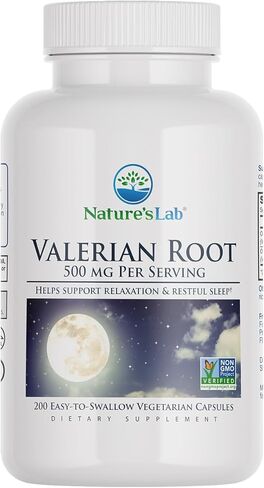 مكمل غذائي Nature's Lab Valerian Root 500mg - يساعد على دعم الاسترخاء والنوم المريح - 200 كبسولة (كمية تكفي لمدة 3 أشهر) in Saudi Arabia