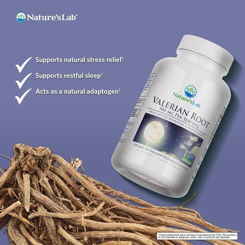 مكمل غذائي Nature's Lab Valerian Root 500mg - يساعد على دعم الاسترخاء والنوم المريح - 200 كبسولة (كمية تكفي لمدة 3 أشهر) in Saudi Arabia