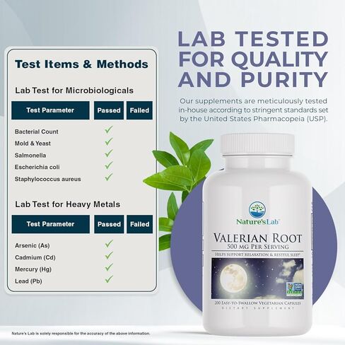 مكمل غذائي Nature's Lab Valerian Root 500mg - يساعد على دعم الاسترخاء والنوم المريح - 200 كبسولة (كمية تكفي لمدة 3 أشهر) in Saudi Arabia