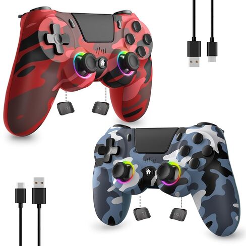 2 وحدة تحكم لاسلكية لجهاز PS4، وحدة تحكم عن بعد للألعاب متوافقة مع PS4/Slim/Pro/PC، قابلة للبرمجة، ضوء RGB، بطارية 1000 مللي أمبير، اهتزاز مزدوج، جيروسكوبي 6 محاور، مشاركة، لوحة لمس، مكبر صوت ومقبس صوت in Kuwait