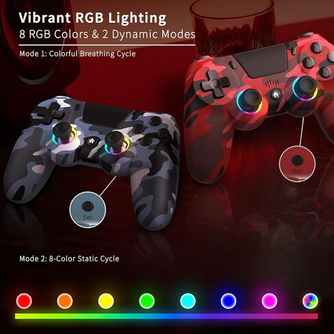 2 وحدة تحكم لاسلكية لجهاز PS4، وحدة تحكم عن بعد للألعاب متوافقة مع PS4/Slim/Pro/PC، قابلة للبرمجة، ضوء RGB، بطارية 1000 مللي أمبير، اهتزاز مزدوج، جيروسكوبي 6 محاور، مشاركة، لوحة لمس، مكبر صوت ومقبس صوت in Kuwait