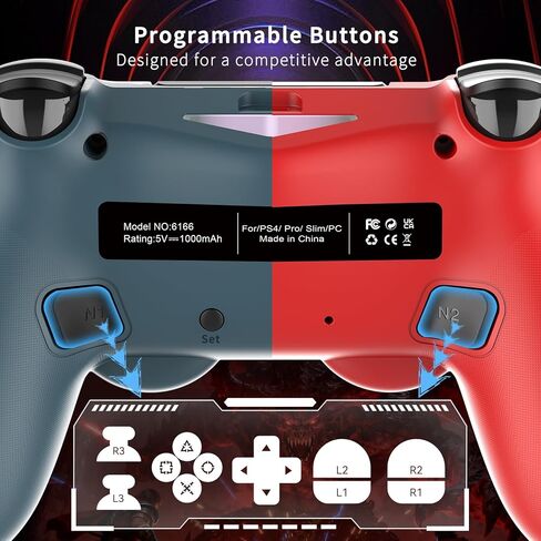 2 وحدة تحكم لاسلكية لجهاز PS4، وحدة تحكم عن بعد للألعاب متوافقة مع PS4/Slim/Pro/PC، قابلة للبرمجة، ضوء RGB، بطارية 1000 مللي أمبير، اهتزاز مزدوج، جيروسكوبي 6 محاور، مشاركة، لوحة لمس، مكبر صوت ومقبس صوت in Kuwait